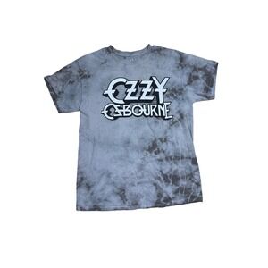 Ozzy Osbourne Graphic T-Shirt Grey Medium Tie Dye Rock Band Logo Grunge Edgy